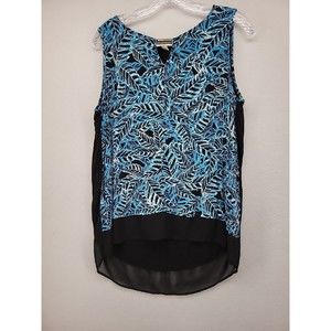 Dana Buchman Womens Top Blue Black Large Stretch Pullover Sleeveless Keyhole